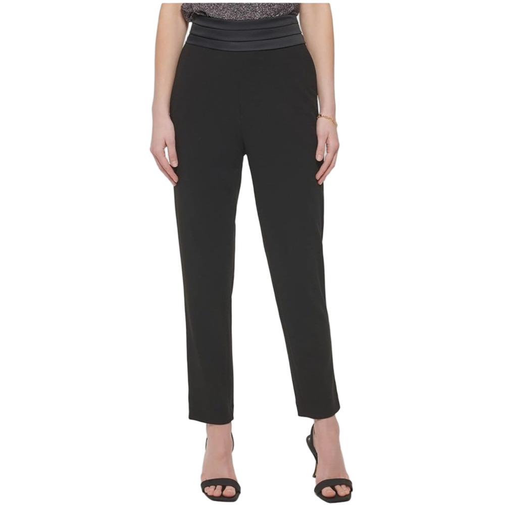 Black Lux Trousers Satin Waistband High Rise Tapered Leg Evening Formal Pants